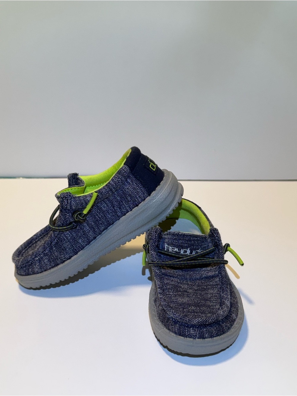 Hey Dude Kids Navy Slip-On Sneakers with Lime Accents